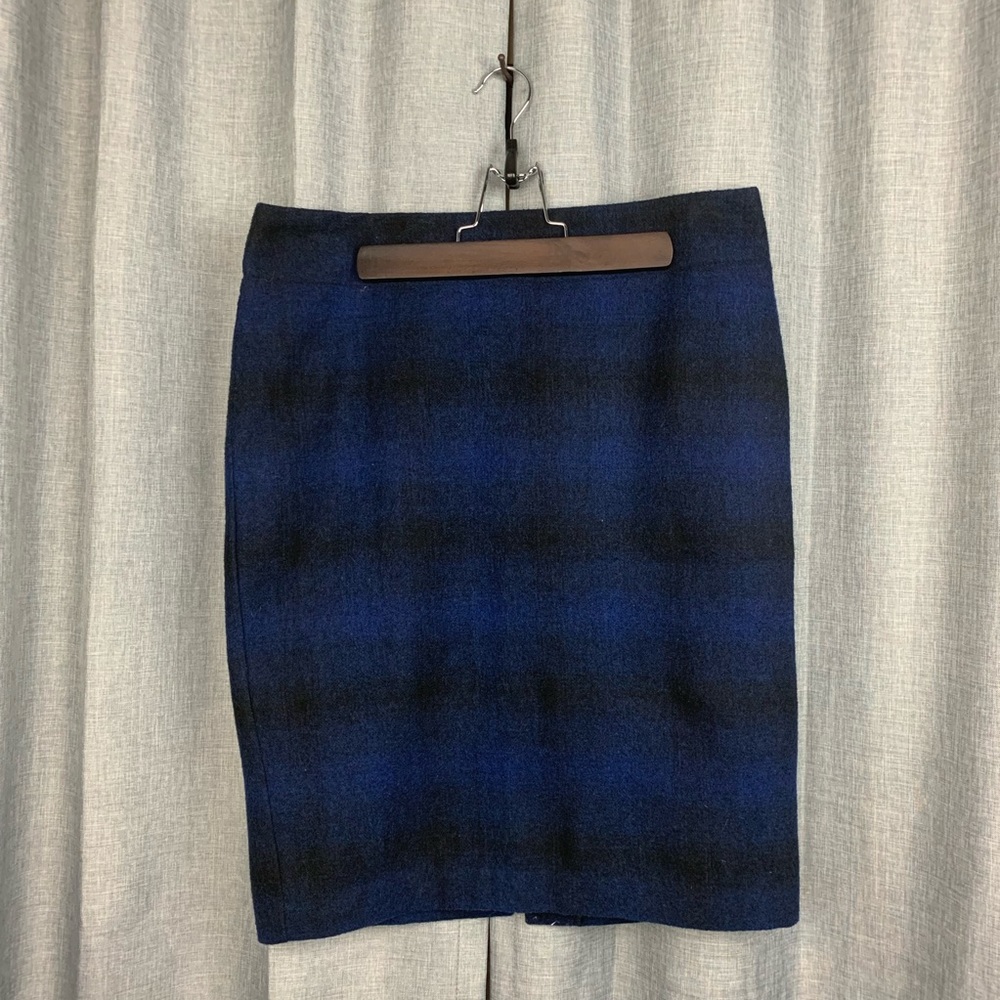 LOFT Blue & Black Wool Blend Pencil Skirt